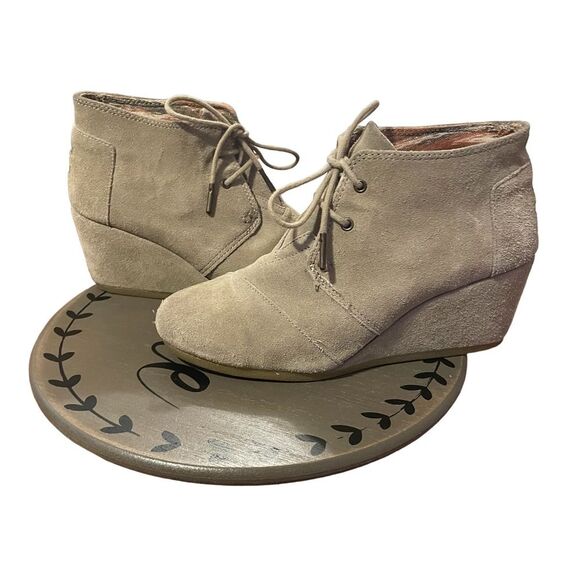 TOMS Tan Desert Wedge Ankle Lace Up Bootie Women's Size 8.5 - Picture 10 of 11